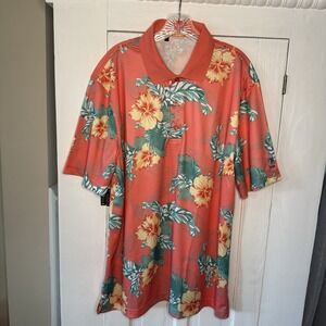 Monterey Club Men's XL Performance Moisture Wicking Floral Golf Polo Shirt Coral